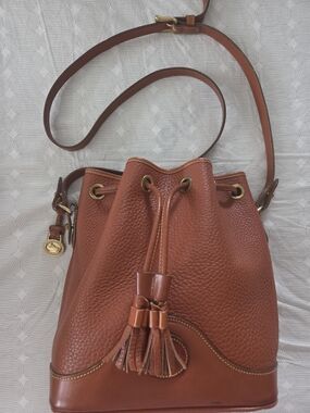 Dooney & Bourke Terracotta Brown Pebbled Leather Drawstring Bucket Crossbody
